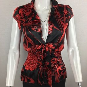 Janice Abstract Black/red Blouse